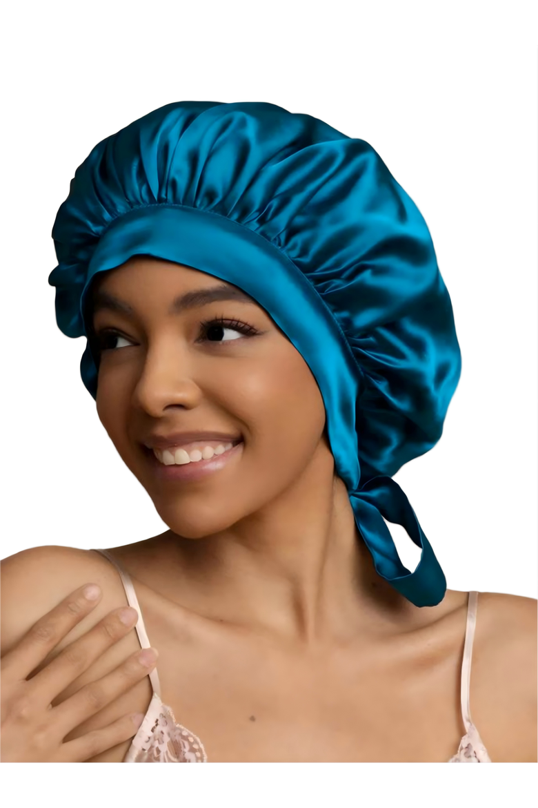 Women's Mulberry Silk Bonnet with Long Ribbons, Main, color, Teal
