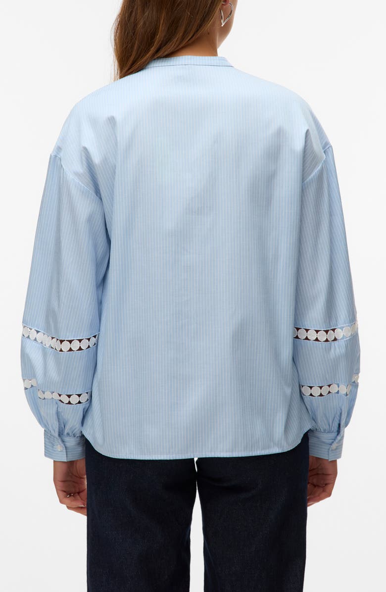 VERO MODA Janni Pinstripe Circle Lace Inset Button-Up Shirt, Alternate, color,
