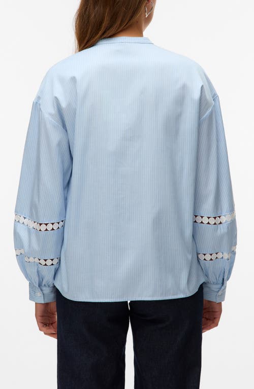 Vero Moda Janni Pinstripe Circle Lace Inset Button-up Shirt In Cashmere Blue Stripe