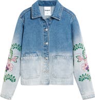 Desigual Floral Embroidered Denim Trucker Jacket