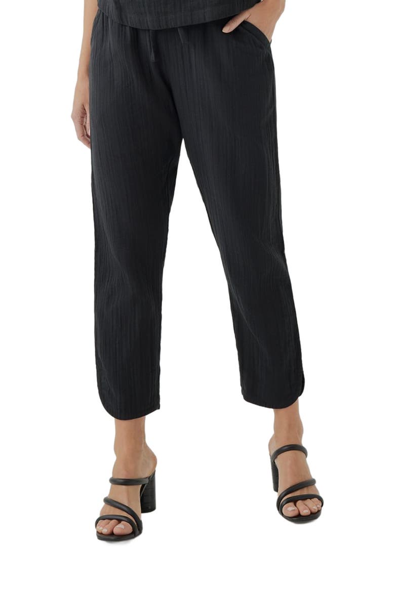 Pact Organic Coastal Double Gauze Tapered Pull-On Pant, Alternate, color, Black