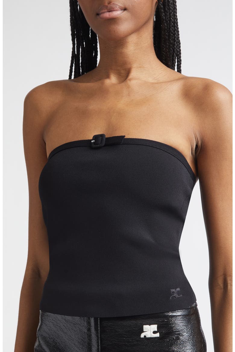 Buckle Detail Bustier Knit Top, Alternate, color, BLACK