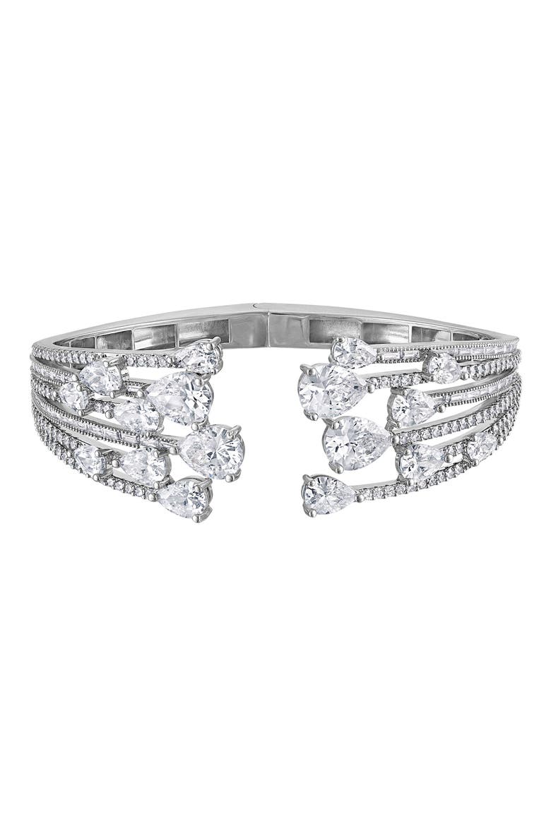 Cubic Zirconia Hinged Bracelet, Main, color, SILVER