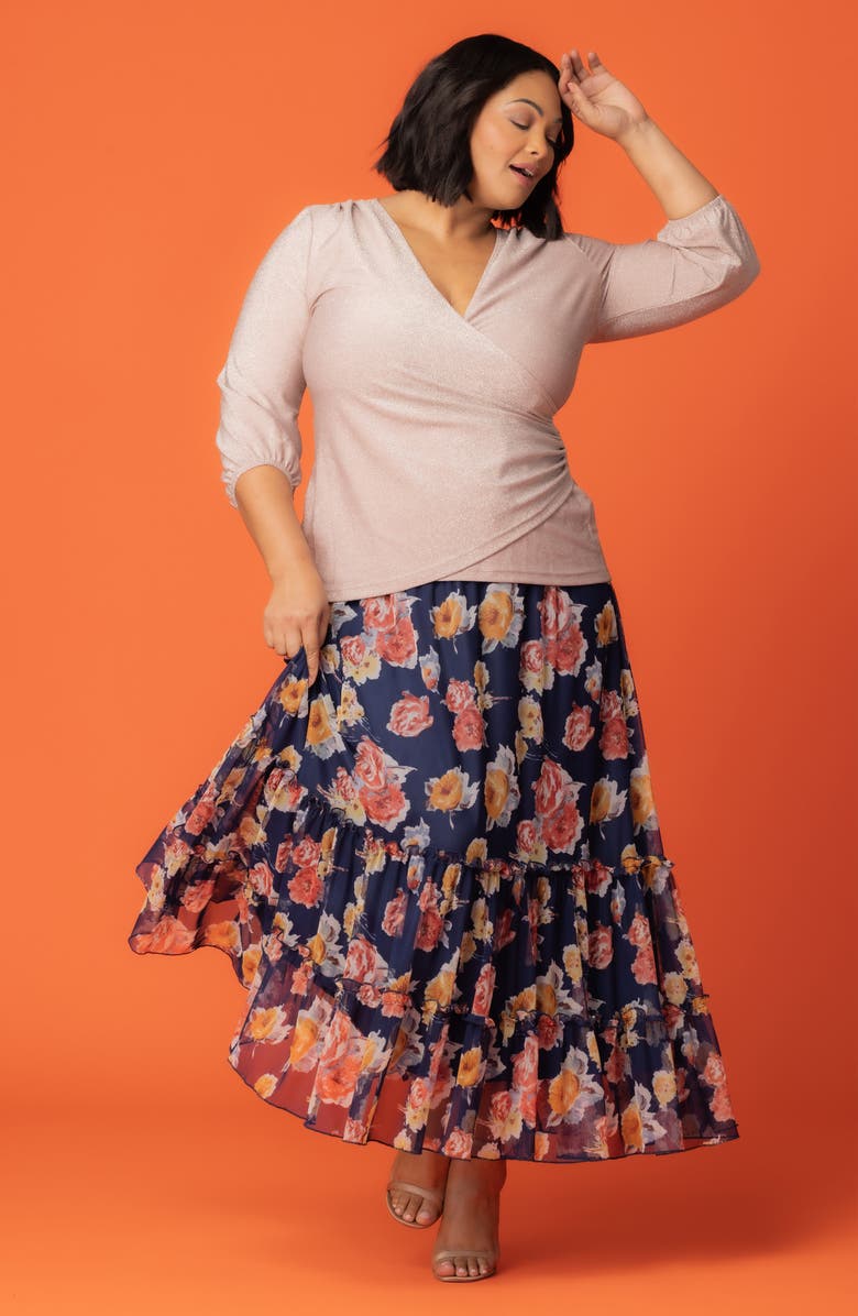 Kiyonna Isla Tiered Mesh Skirt, Alternate, color, Brushed Florals