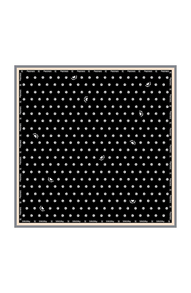 SILKSILKY Pure Silk Paw Print Square Scarf, Main, color, Black