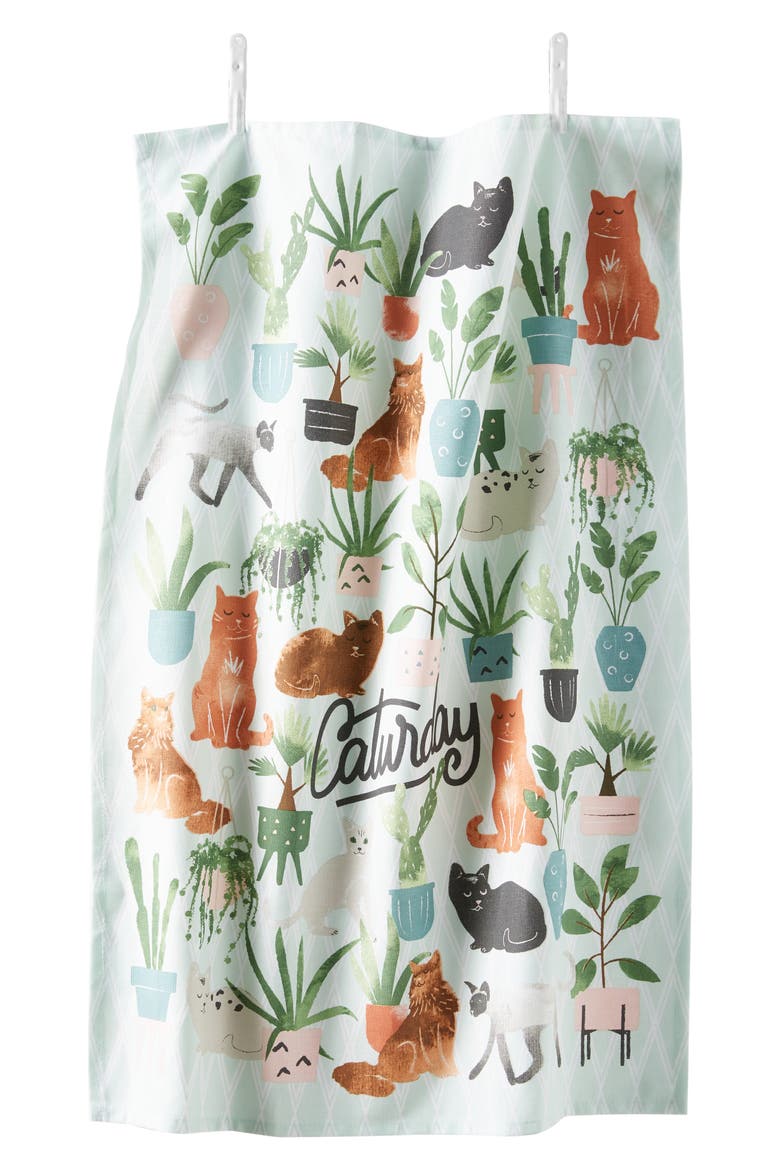 Caturday Dishtowel, Alternate, color, SKY