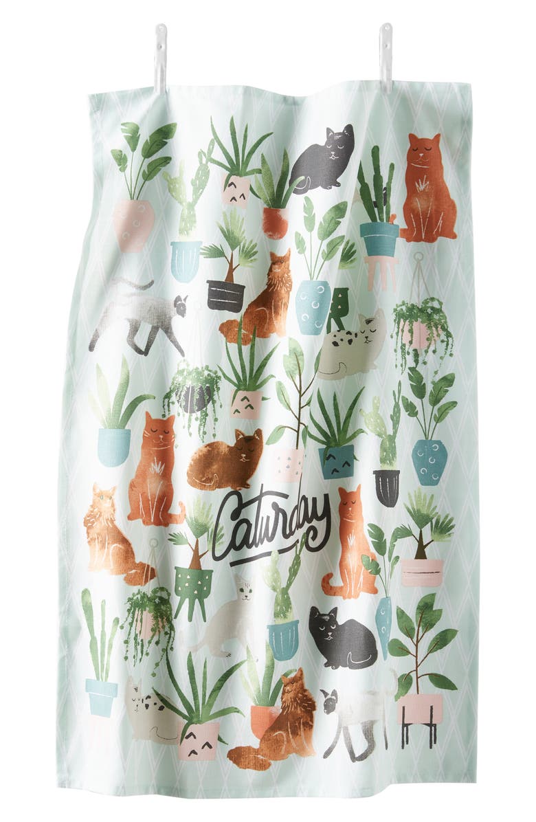 Anthropologie Home Caturday Dishtowel, Alternate, color, 