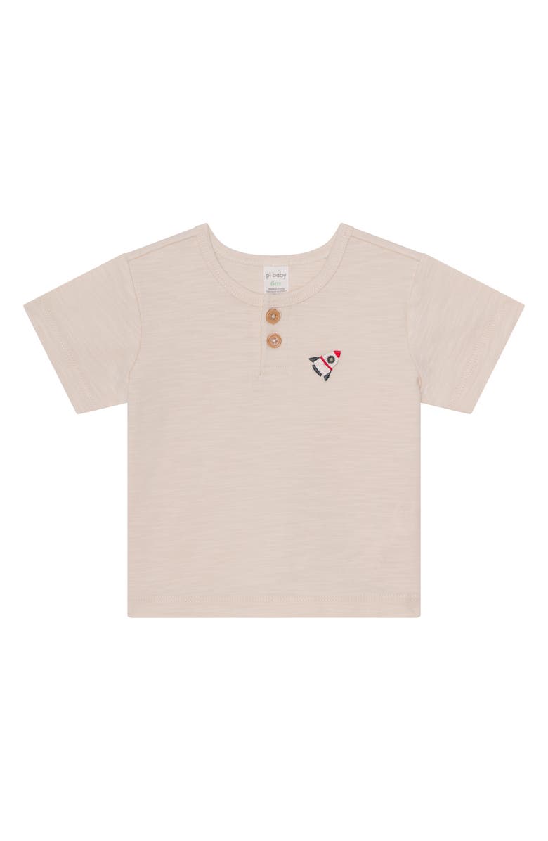 PL Baby by Petit Lem Rocket Henley, Shorts & Hat Set, Alternate, color, Olive Rocket