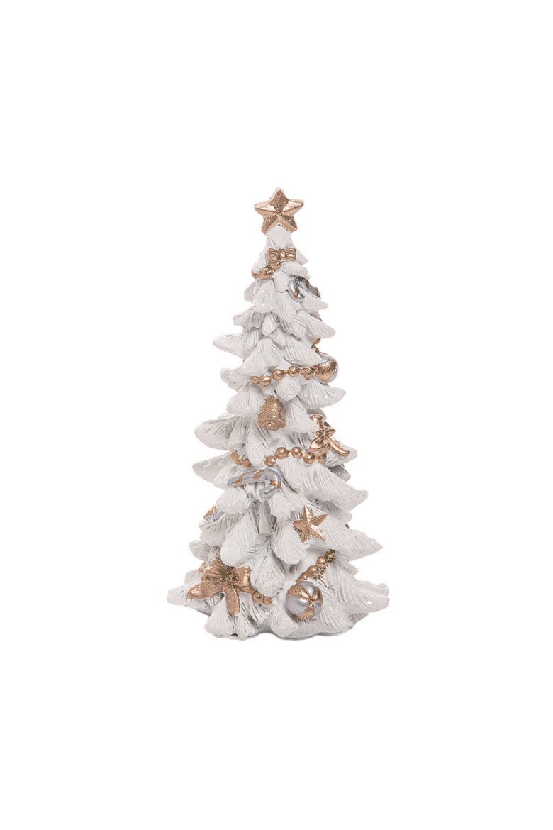 Christmas Winter Elegant White Gold Polyresin Tree Figurines, Alternate, color, White