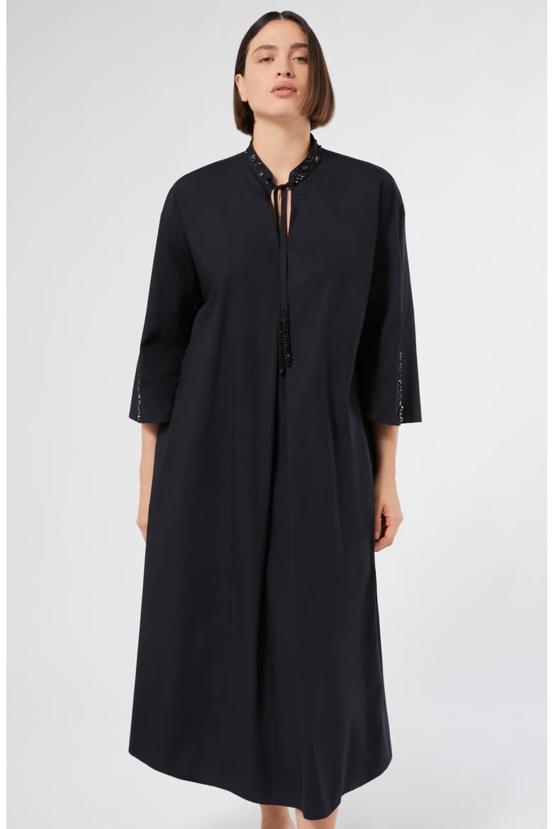 Sulmona Bead Detail Tie Neck Cotton Poplin Dress, Alternate, color, BLACK