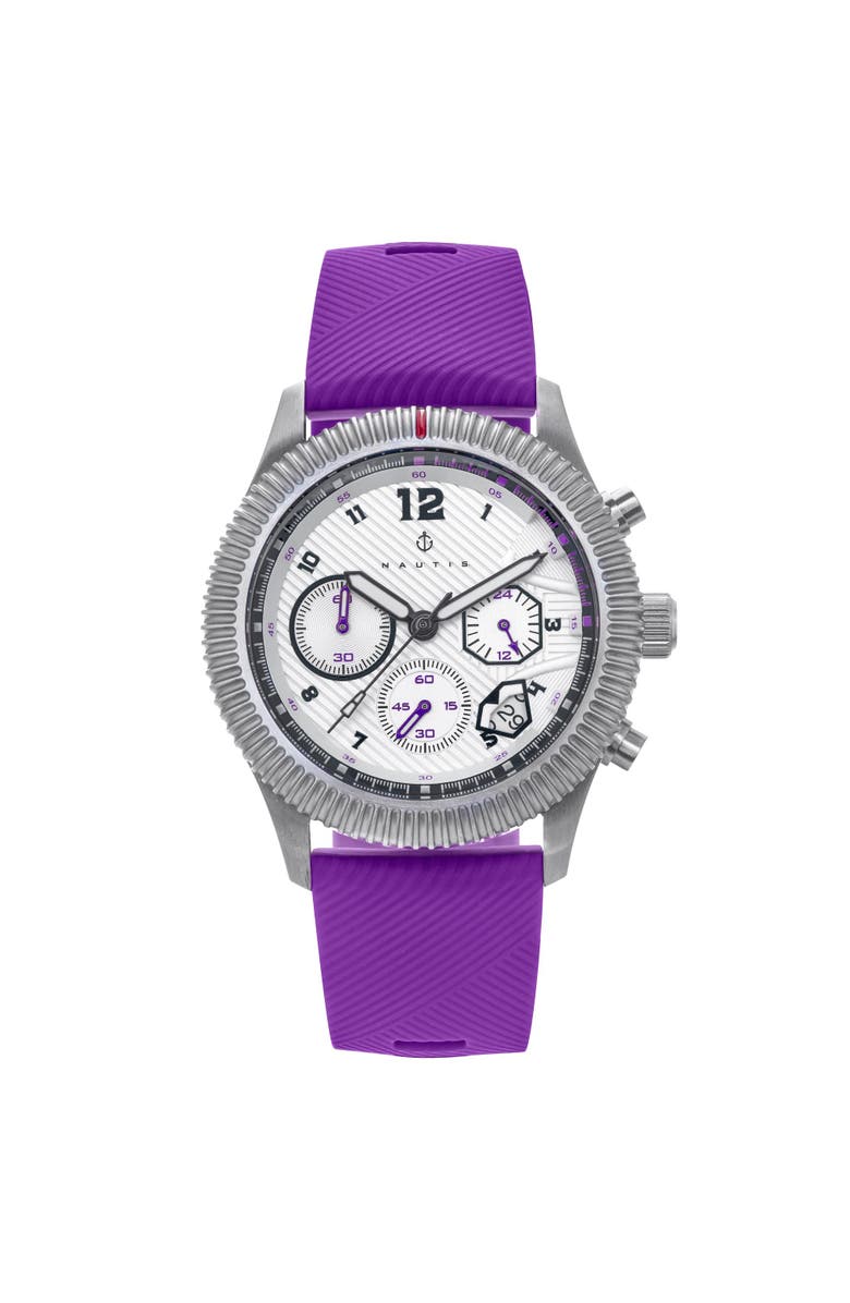 Nautis Meridian Chronograph Strap Watch w/Date, Main, color, Purple
