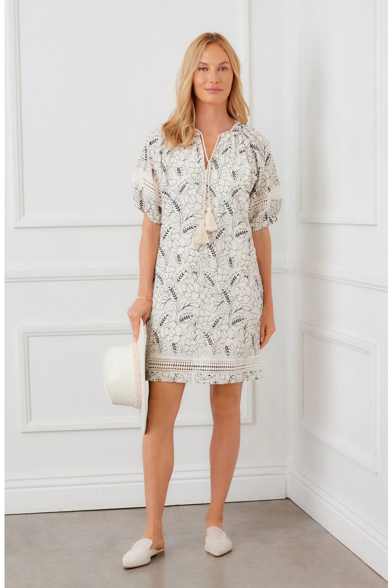 Floral Embroidered Tassel Cotton Dress, Alternate, color, CREAM