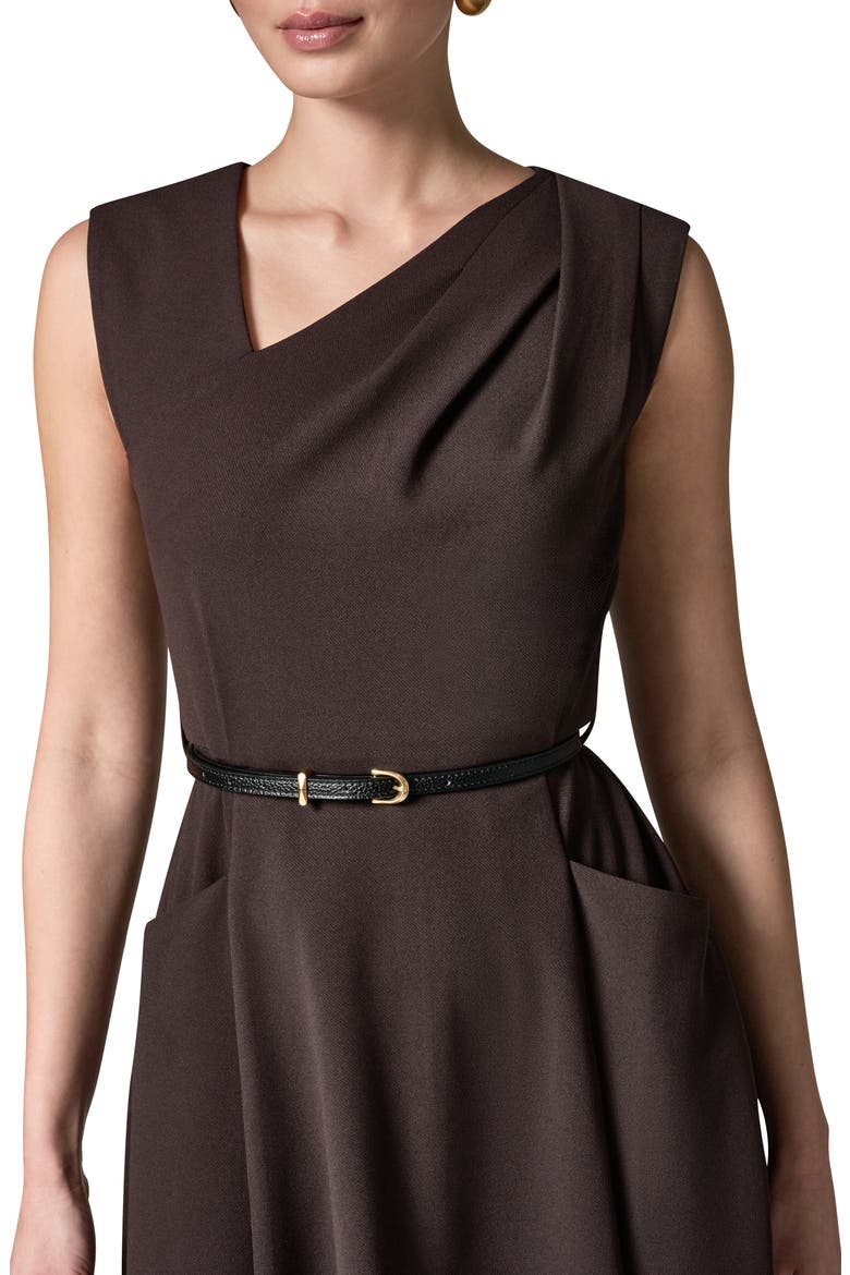Belted Draped Asymmetric Dress, Alternate, color, ESPRESSO