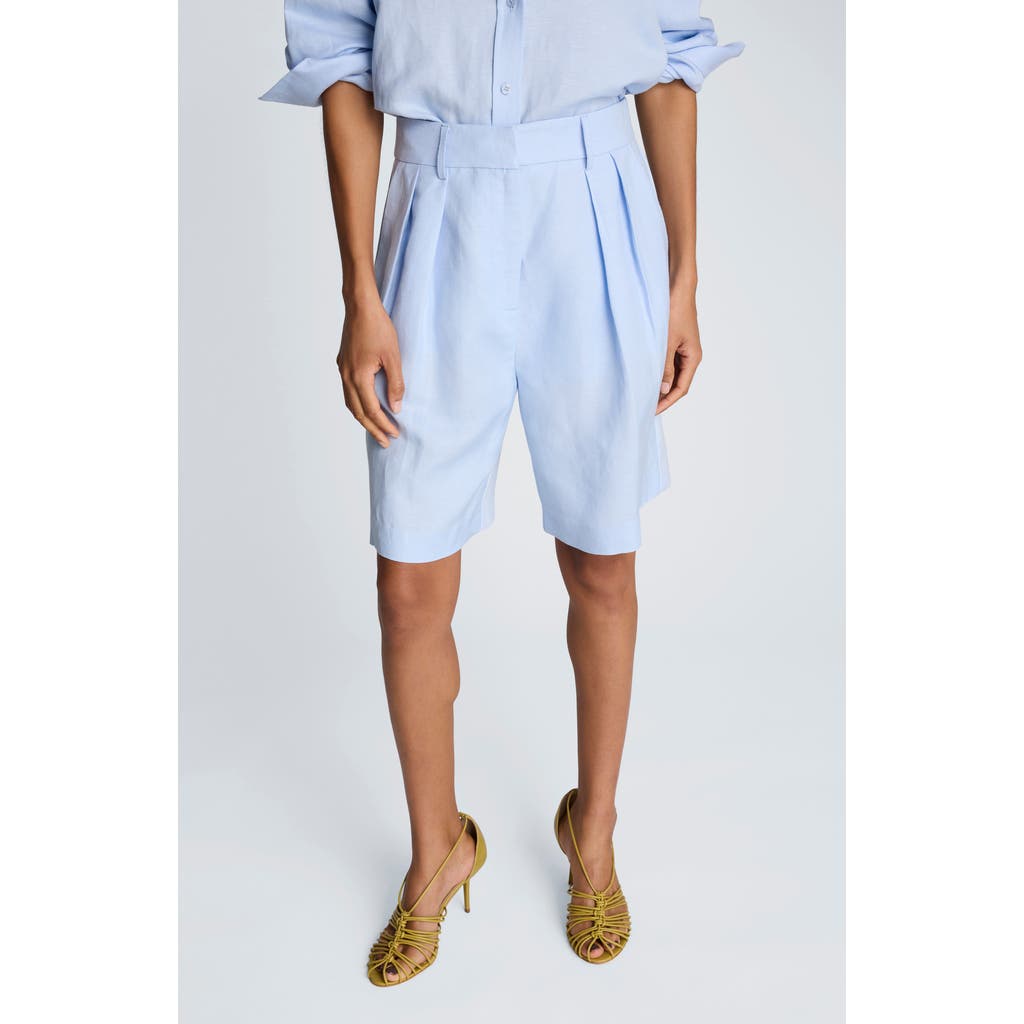 Kenneth Cole Pleated Linen Bermuda Shorts In Blue