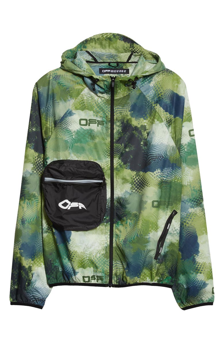 Off-White Camo Print Active Packable Hooded Jacket, Alternate, color,