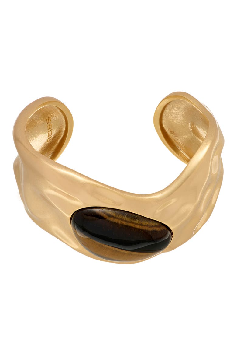 Tillie Tumbled Stone Cuff Bracelet, Alternate, color, GOLD TONE / TIGERS EYE