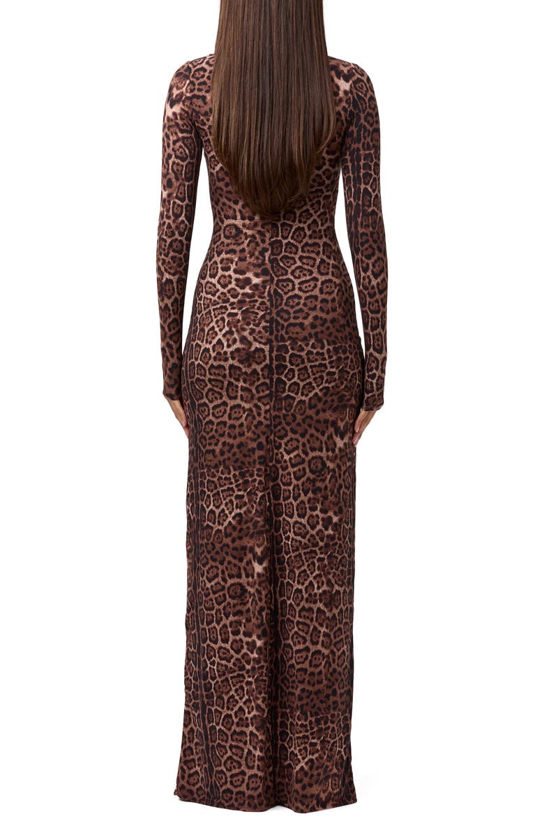 Naked Wardrobe Leopard Print Long Sleeve Body-Con Maxi Dress, Alternate, color, Brown Leopard