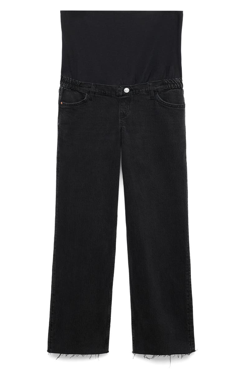 MANGO Over the Bump Raw Hem Wide Leg Maternity Jeans, Alternate, color, Black Denim