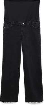 MANGO Over the Bump Raw Hem Wide Leg Maternity Jeans
