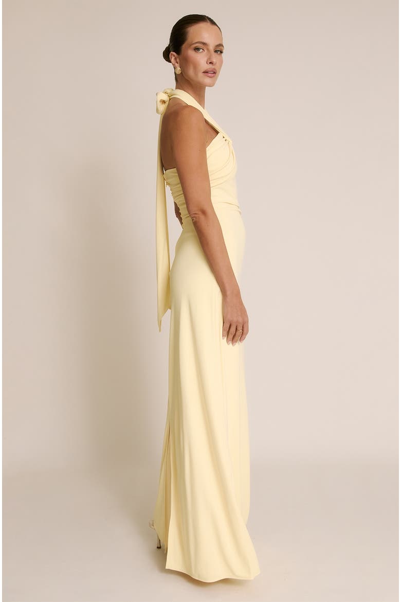 Halter Neck Stretch Bridesmaid Dress, Alternate, color, Lemon