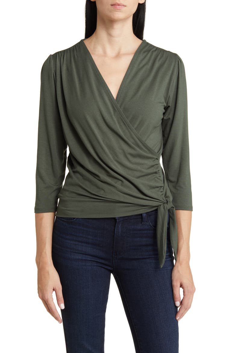 Faux Tie Wrap Top, Main, color, OLIVE