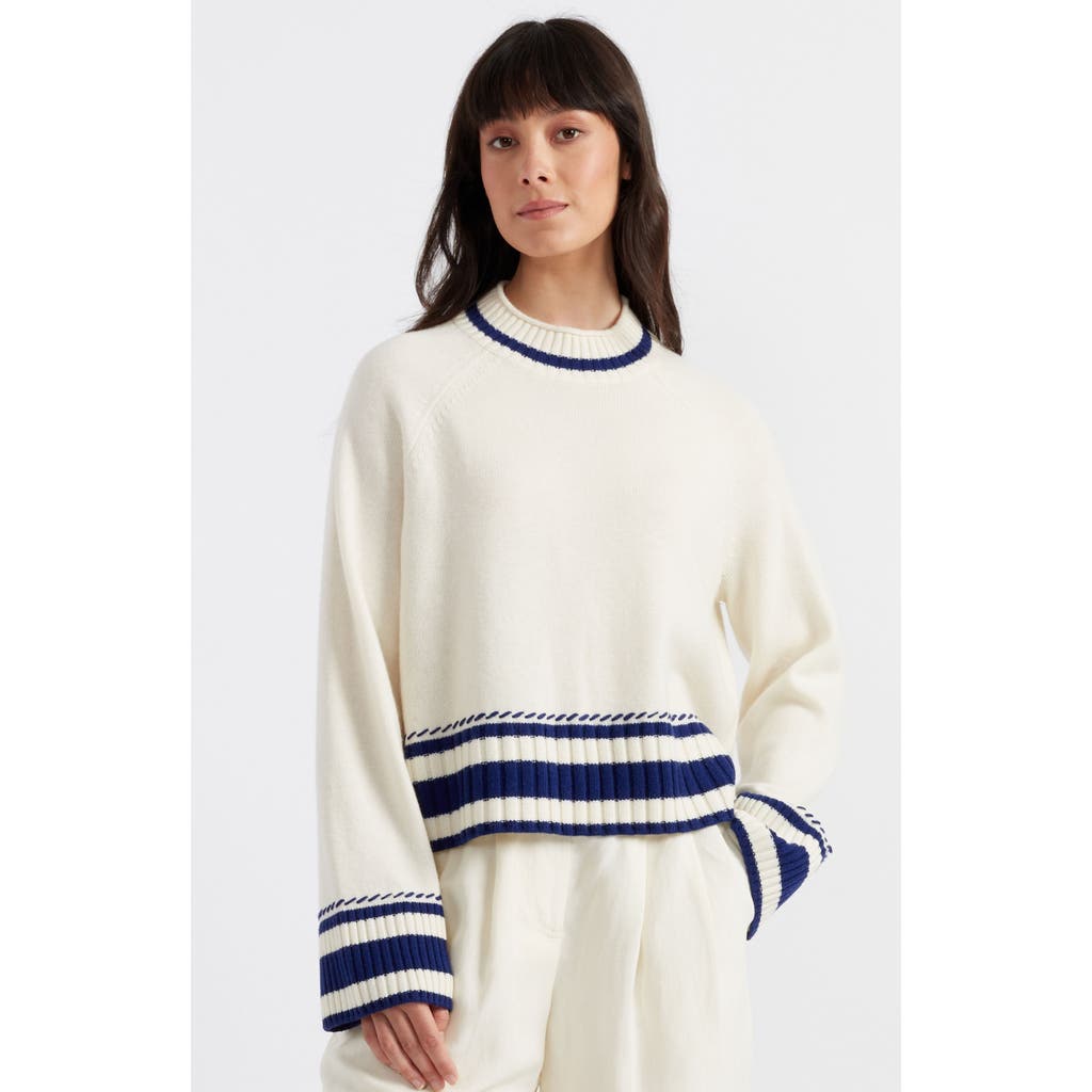 Chinti & Parker Cream Wool-cashmere Guernsey Sweater In Cream/admiral Blue