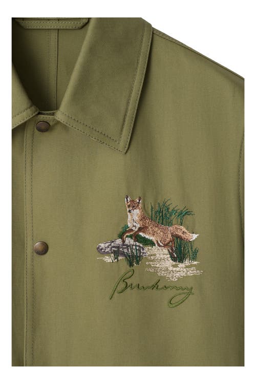 Burberry Cotton Jacket With Collar And Embroidered Detail In Green