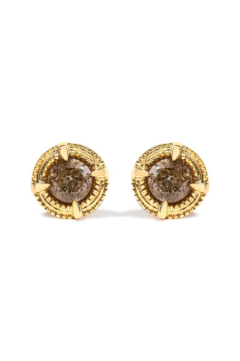 14K Yellow Gold Plated Silver 1/2 Ct Diamond Solitaire Milgrain Stud Earrings, Main, color, Yellow