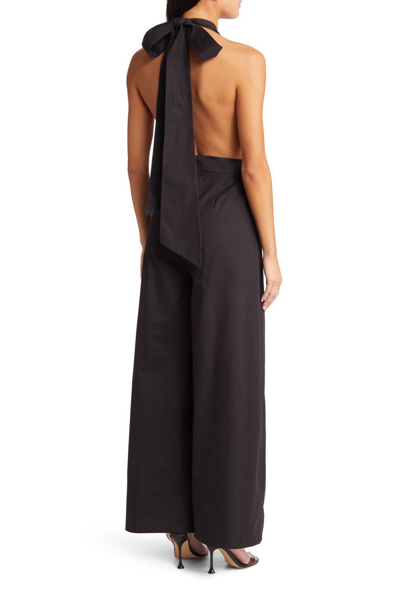 Bow Tie Halter Jumpsuit, Alternate, color, BLACK