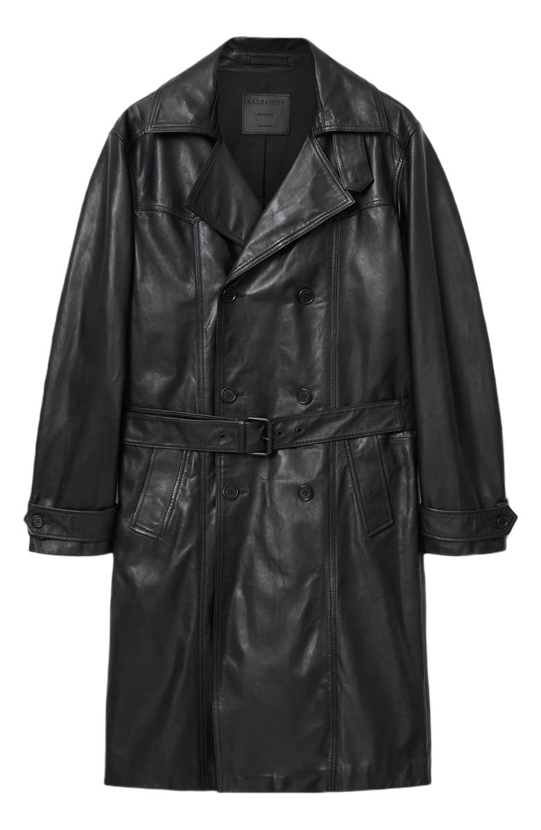 AllSaints Kellett Leather Trench Coat, Alternate, color, Black