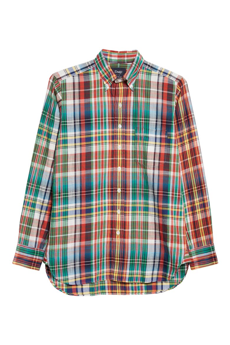 Plaid Cotton Button-Down Shirt, Alternate, color, RED / GREEN / MUTLI