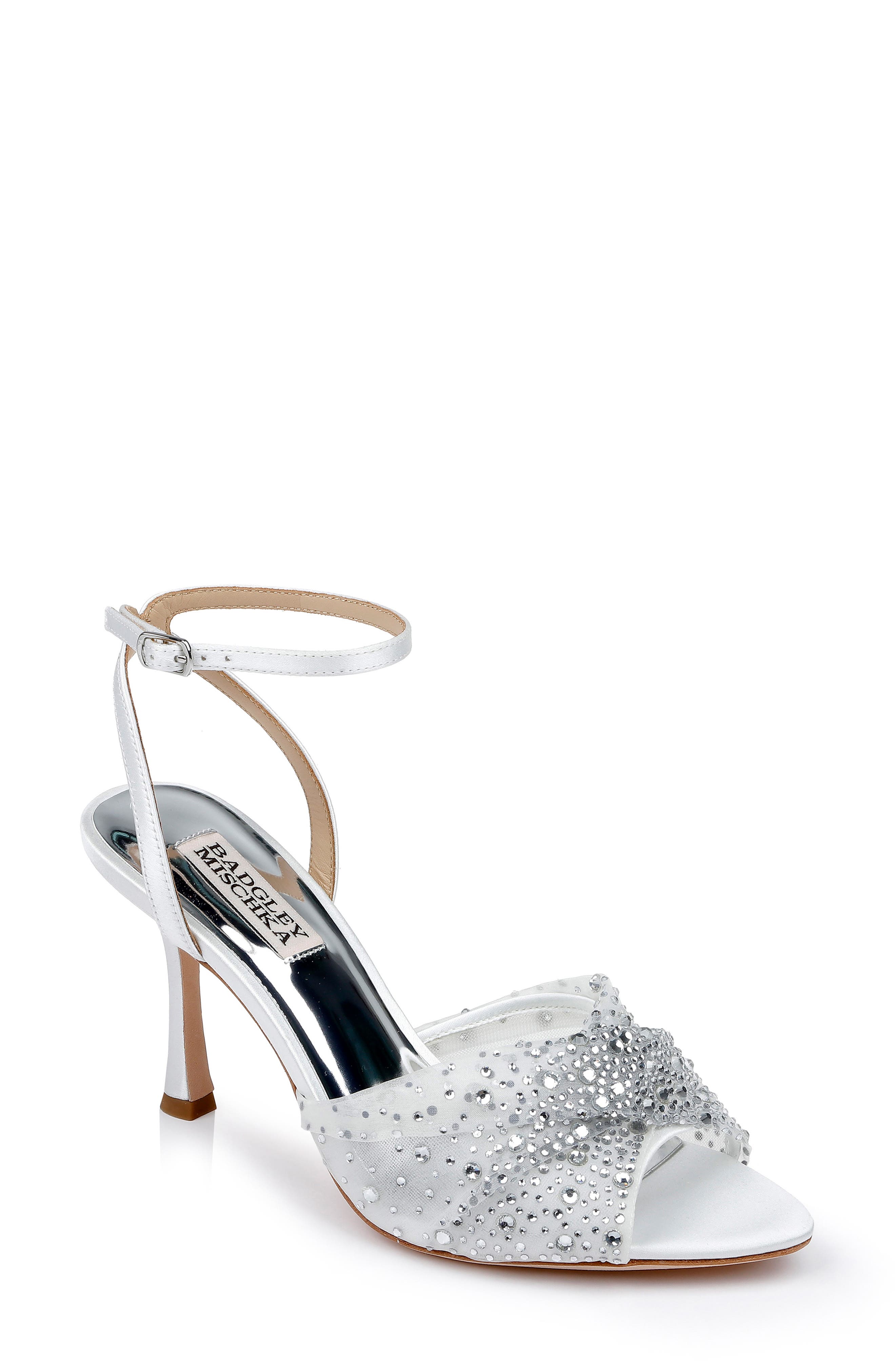 Badgley Mischka Collection Cameryn Embellished Ankle Strap Sandal, Main, color, Soft White