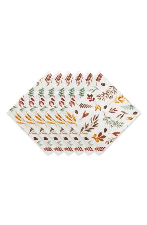 Set of 6 Falling Leaves Print Cotton Napkins