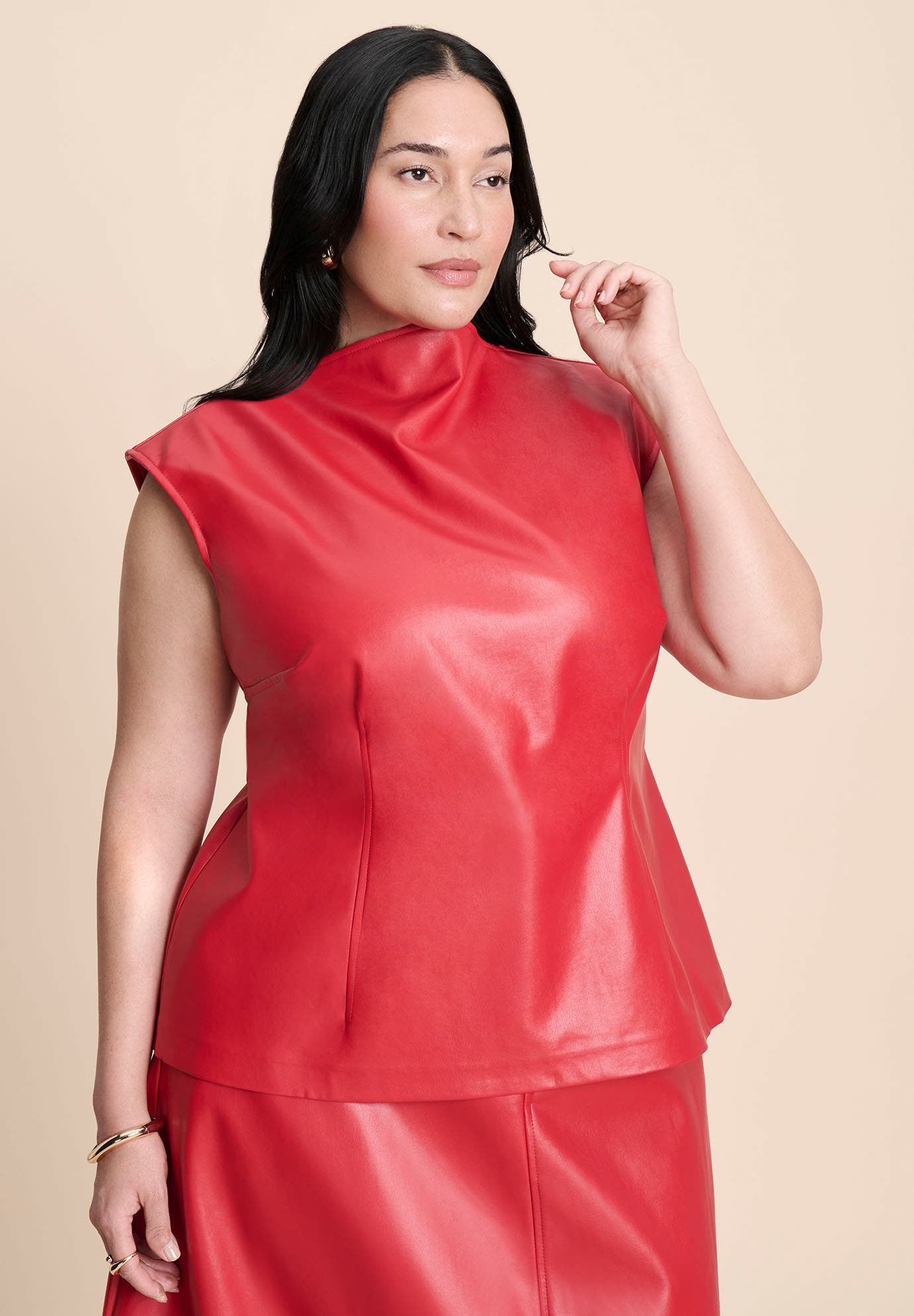 Faux Leather Top With Dramatic Neck - image 2