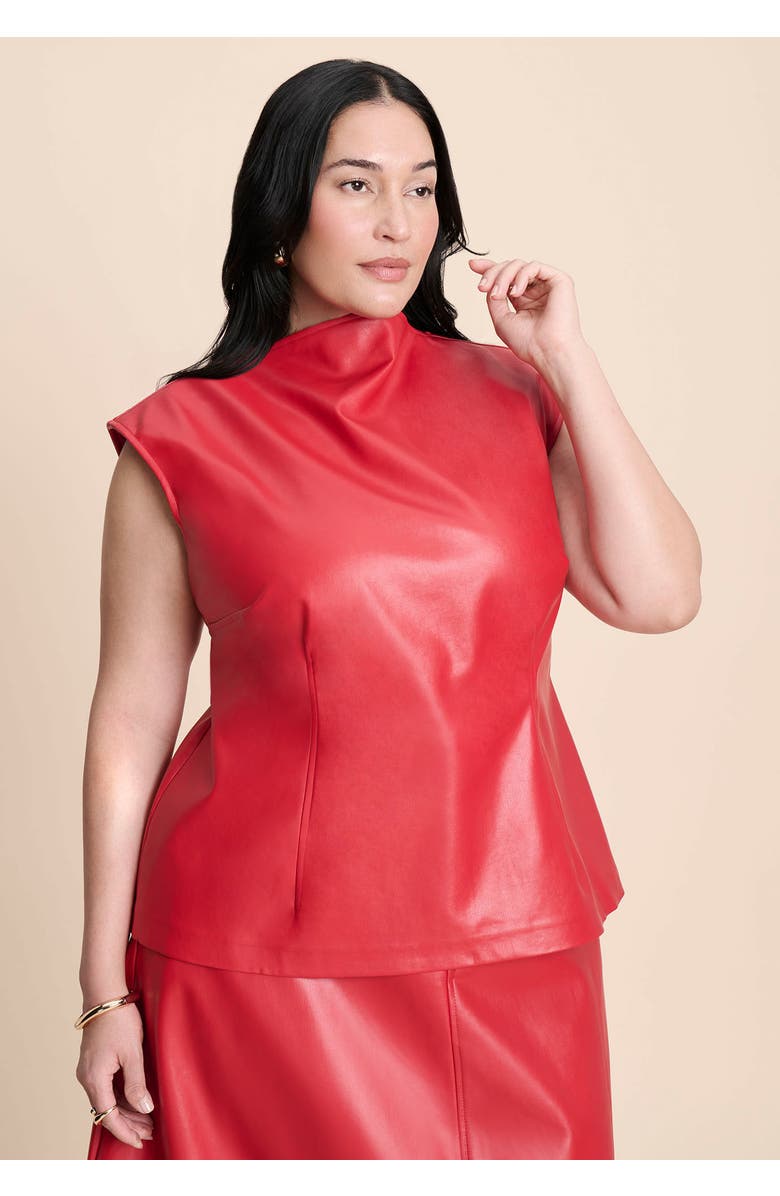 ELOQUII Faux Leather Top With Dramatic Neck, Alternate, color, Barbados Cherry