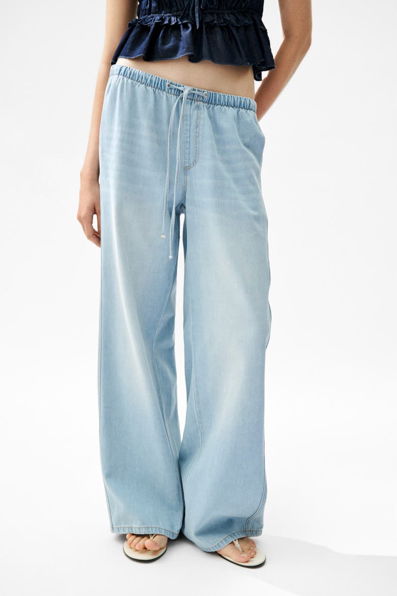 Denim Drawstring Trousers, Alternate, color, Light denim blue