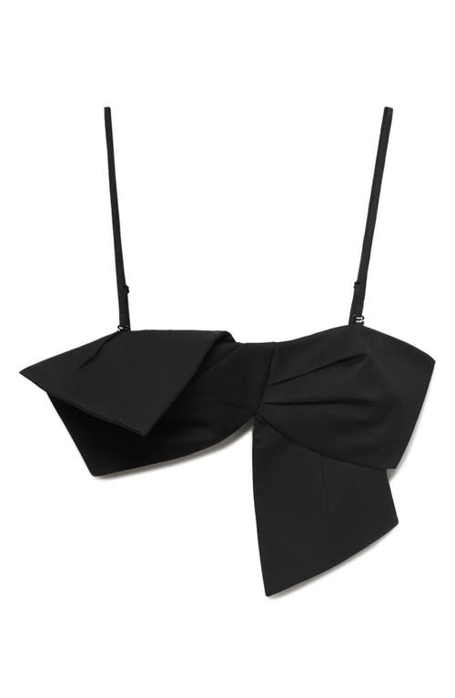 Mango Linen-blend Crop Top With Bow Design In Black