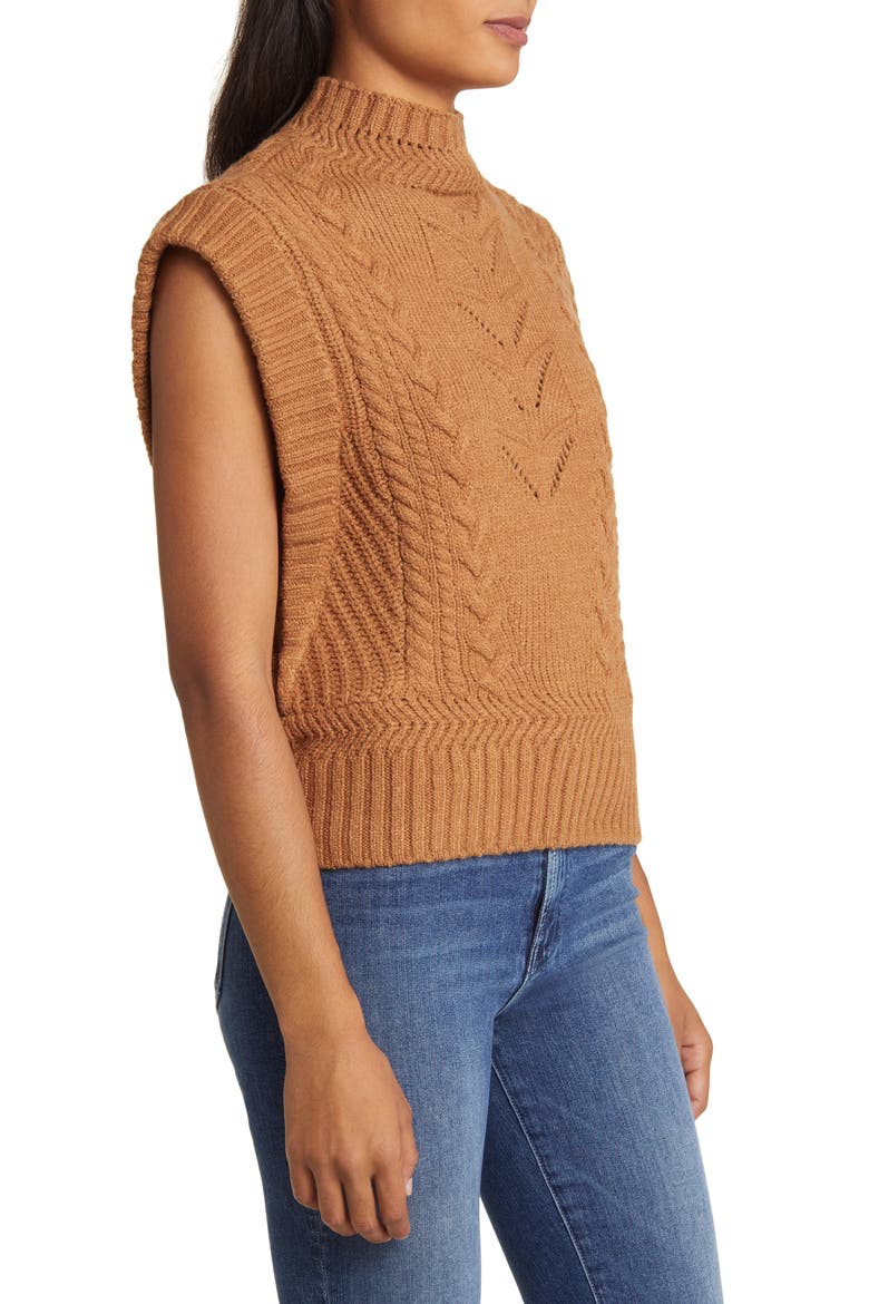 Cable Stitch Mock Neck Sweater Vest, Alternate, color, NUTMEG