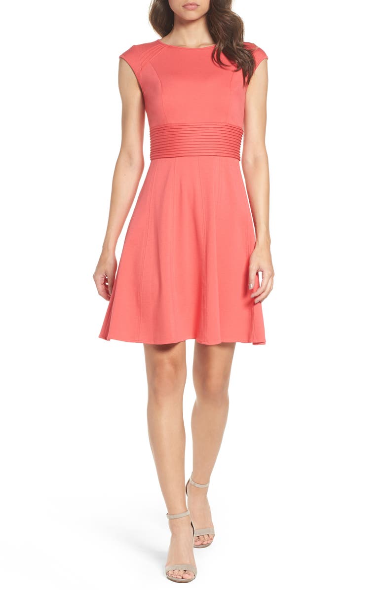 Eliza J Pintucked Waist Seamed Ponte Knit Fit & Flare Dress, Alternate, color, 