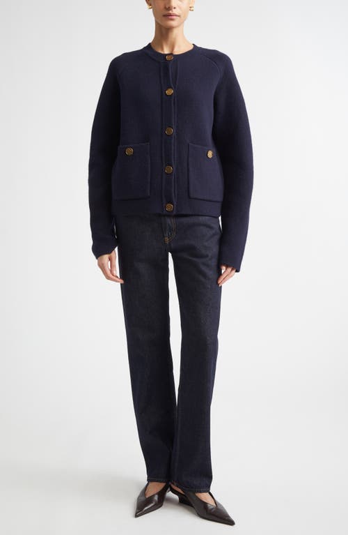 Totême Toteme Hammered Button Cashmere & Wool Cardigan In Blue