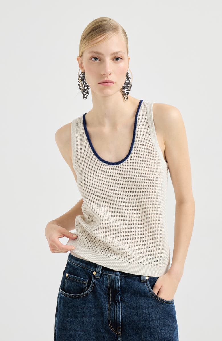 Brunello Cucinelli Net knit top, Alternate, color, Oat