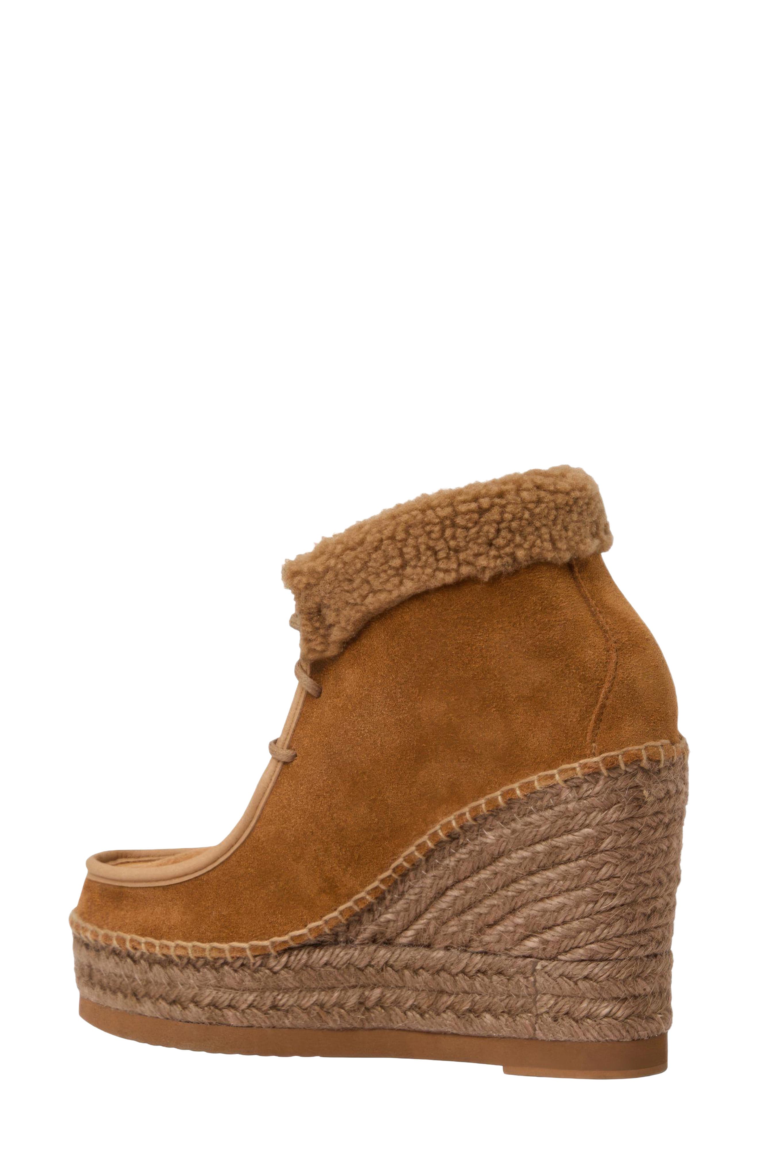 Genuine Shearling & Suede Wedge Bootie, Alternate, color, COGNAC SUEDE