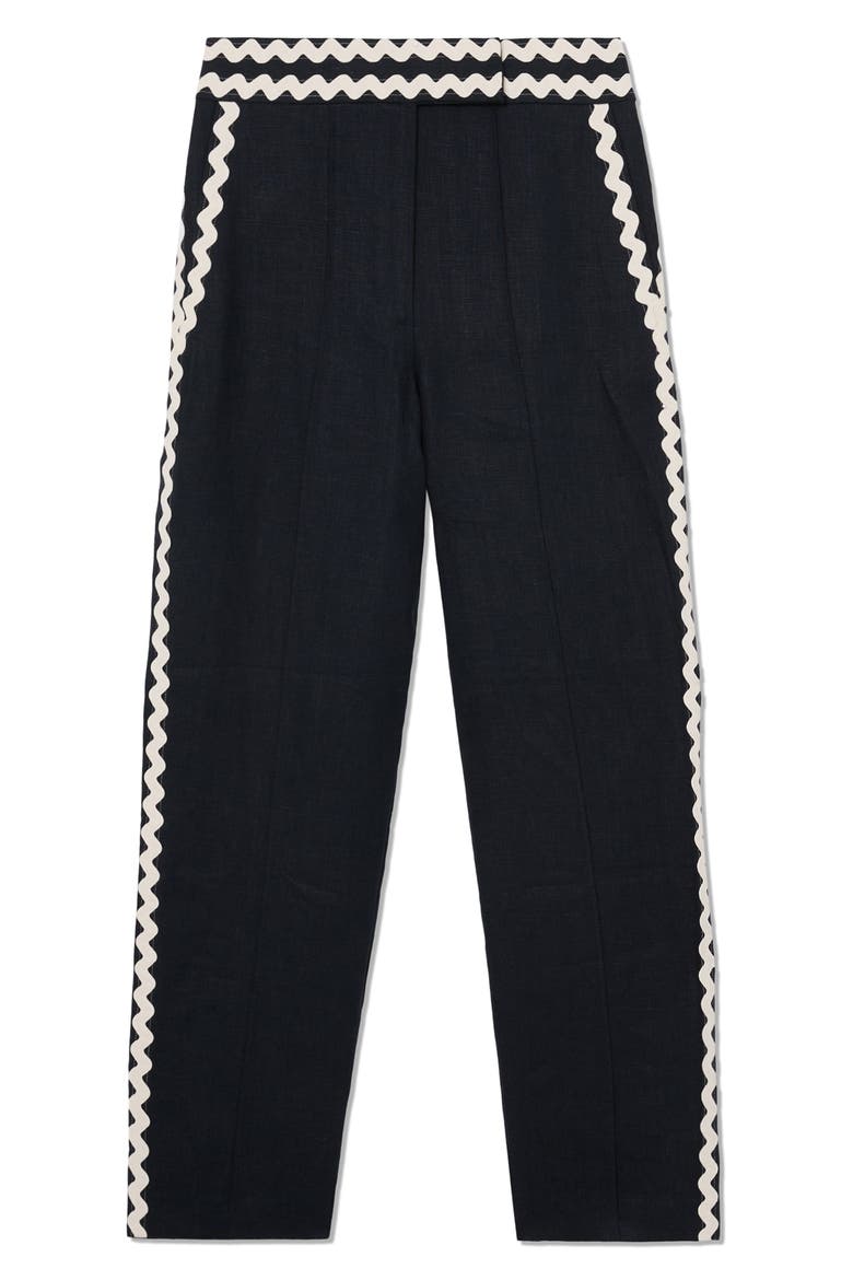 Mila Rickrack Detail Ankle Straight Leg Pants, Alternate, color, NAVY