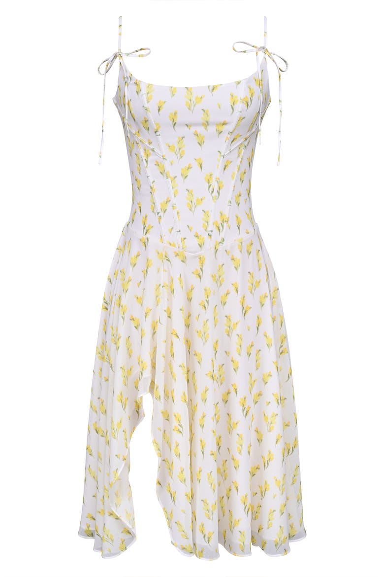 Yvette Floral Print Midi Dress, Alternate, color, LEMON FLORAL PRINT