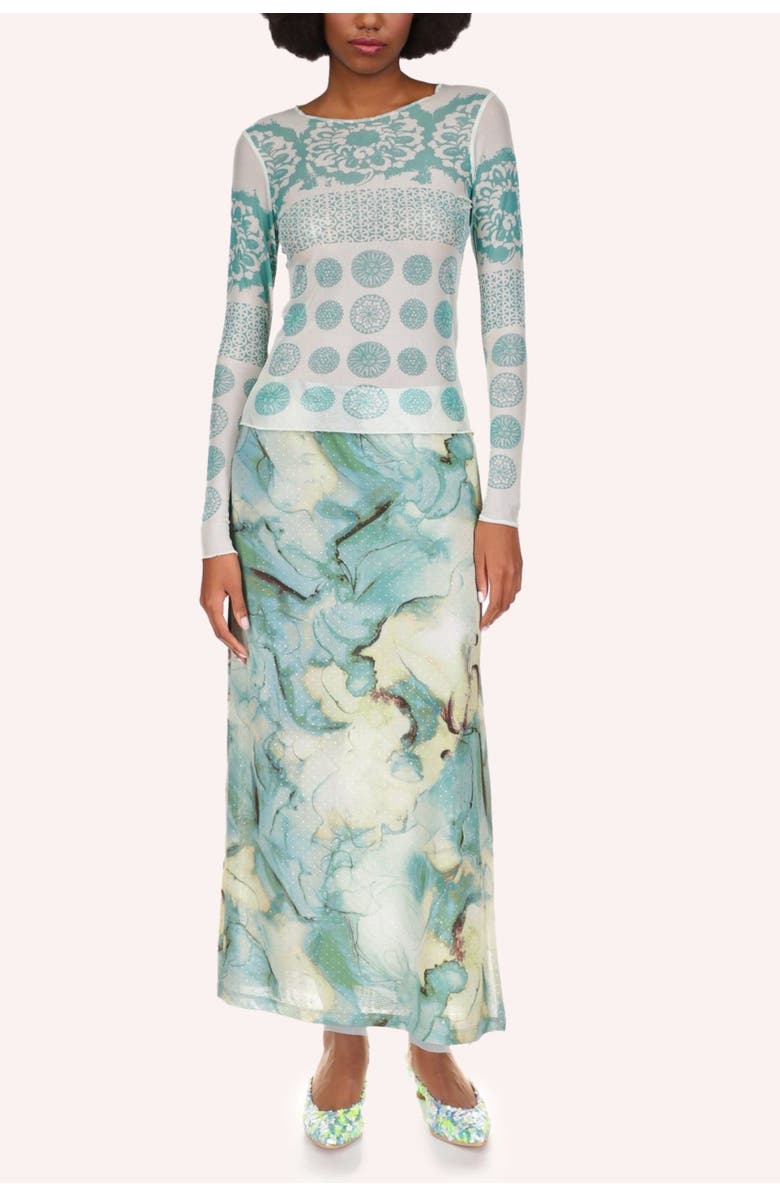 Anna Sui Cosmos Mesh Skirt, Main, color, Jade Multi