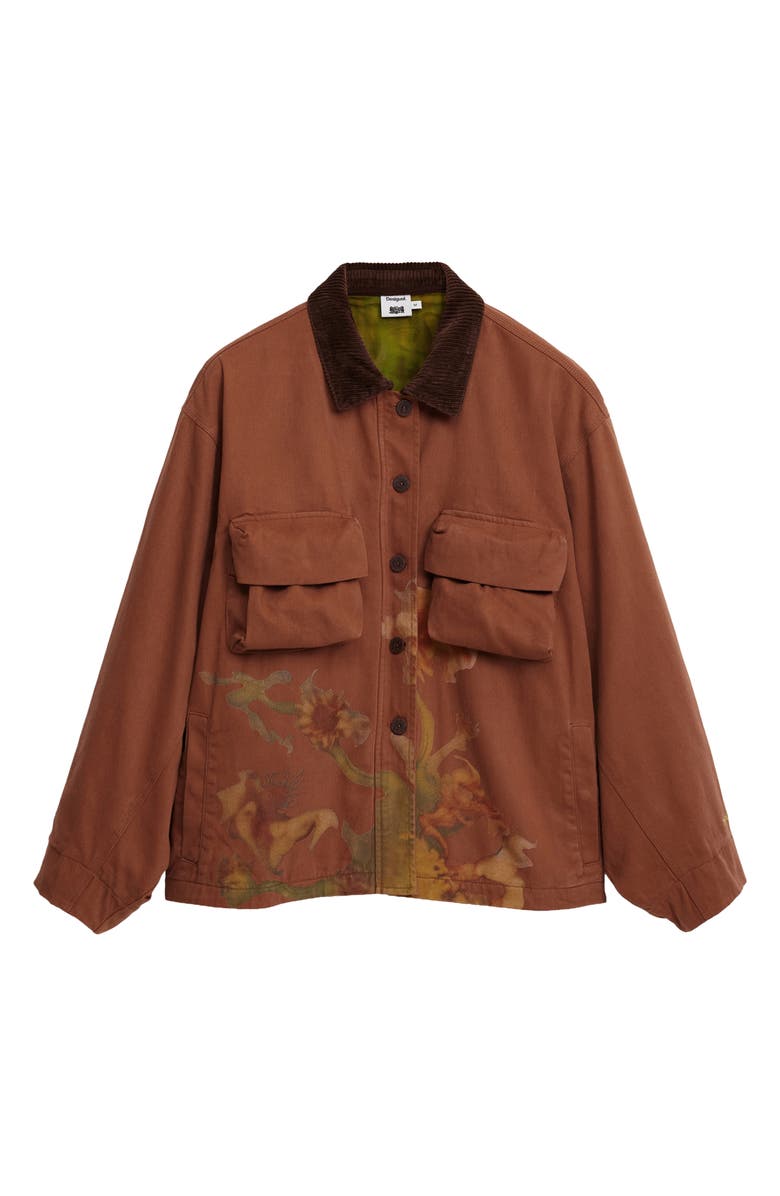 Desigual x Collina Strada Floral Print Trucker Jacket, Alternate, color, Khaki