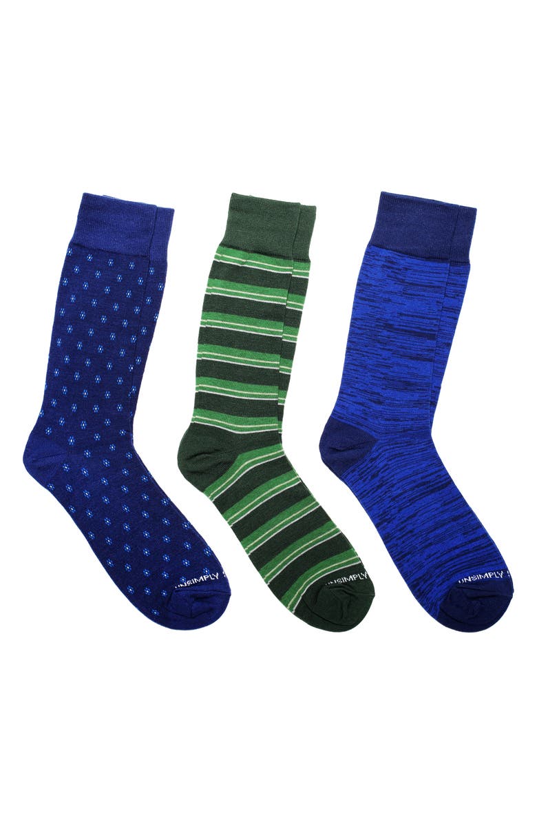 UNSIMPLY STITCHED Assorted 3-Pack of Crew Socks, Main, color, Blue Multi