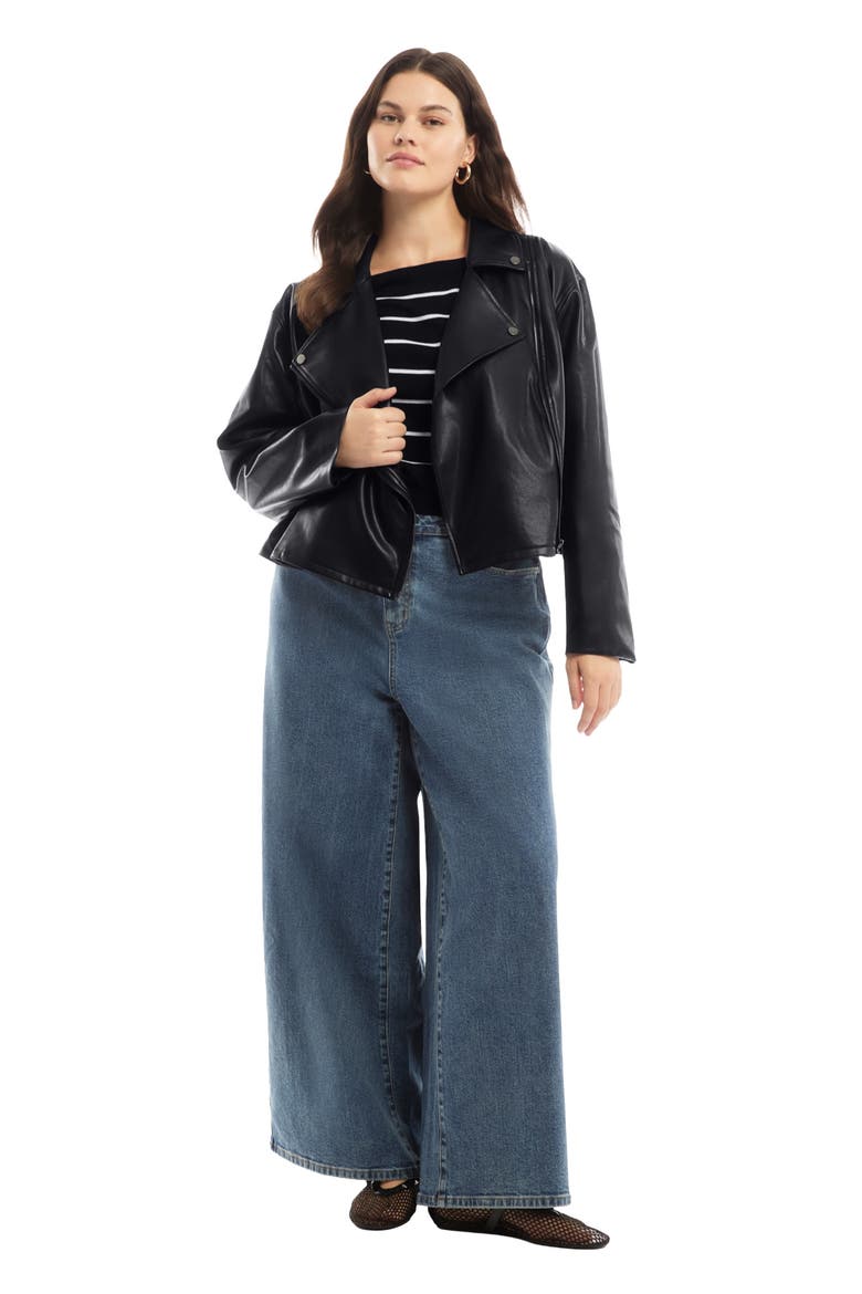 Cropped Faux Leather Moto Jacket, Main, color, BLACK ONYX
