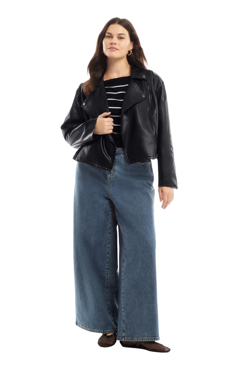 June + Vie Cropped Faux Leather Moto Jacket, Main, color, Black Onyx