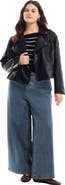 June + Vie Cropped Faux Leather Moto Jacket